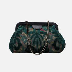 Burnout Velvet Jade Green Evening Bag Clutch carpet bag MCW Handmade Shell Clutch, Modern Texture, Carpet Fabric, Vintage Evening Bags, Large Travel Bag, Work Tote Bag, Burnout Velvet, Carpet Bag, Mens Travel Bag