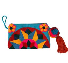 Mandala Clutch are handmade by the Wayuu tribe.  Technique is puyado or tapestry, similar to punch needle. DIMENSIONS & DETAILS Width: 7 inches Height: 10 inches Zip fastening along top Fully lined Double sided Handmade Multicolor Pouch For Crafting, Handmade Multicolor Crafting Pouch, Multicolor Handmade Crafting Pouch, Handmade Multicolor Travel Pouch, Bohemian Multicolor Pouch For Daily Use, Bohemian Multicolor Pouch For Everyday, Wrist Purse, Purse Makeup Bag, Colorful Mandala