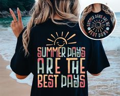 Summer Crew Neck Sublimation T-shirt With Funny Print, Summer Beach Graphic Print Sublimation Design, Summer Graphic Tee With Sublimation Design, Summer Multicolor Sublimation Graphic Tee, Summer Multicolor Graphic Tee With Sublimation Design, Fun Letter Print T-shirt For Summer, Funny Print Crew Neck Sublimation Design For Summer, Casual Summer Sublimation Shirt With Letter Print, Black Printed Summer T-shirt