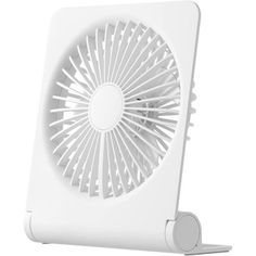 a small white fan sitting on top of a stand