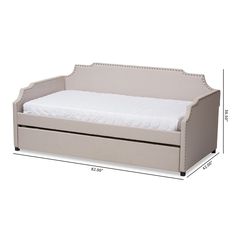 an image of a daybed with drawers and mattress in the bottom half, measurements