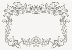 an ornate frame with flowers and leaves on the edges is shown in black and white