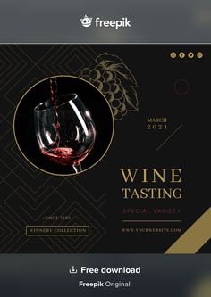 a wine tasting flyer with a glass of red wine