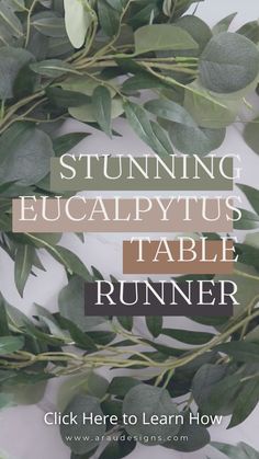 Looking for a simple DIY wedding table decoration? This beautiful eucalyptus table runner with candles is the perfect decor piece for any minimalistic bride. Match it with your rustic, boho, bohemian, or outdoor wedding. The candles add romantic lighting, giving you the ideal setting for the most important day of your life. Perfect not just for a wedding reception, but also for Christmas and Thanksgiving. Visit Araudesigns.com for more DIY ideas! Diy Wedding Table Decorations, Eucalyptus Table Runner, Eucalyptus Wedding Table, Diy Wedding Ceremony, Wedding Shower Tables, Christmas Dining Table Decorations, Outdoor Wedding Tables, Eucalyptus Wedding Decor, Wedding Reception Tables Centerpieces