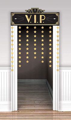 an open door with gold stars on it and the word'v i p '