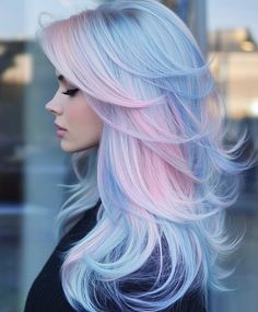 Three Colored Hair, Fashion Color Hair Ideas, Pastel Teal Hair, Pastel Mermaid Hair, Purple Pastel Hair, Pastel Hair Dye, Ombre Pink Hair, Pastel Hair Color Ideas, Pastel Hair Colors