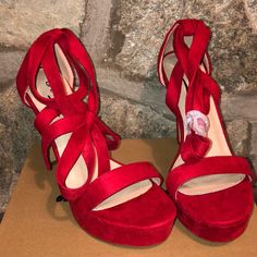 Sexy Glaze Suede Brand New Heels Size: 7.5 Color: Red 5in. Stiletto They Tie Around Ankles And Up A Tad No Box New Heels, Sling Backs, Shoes Women Heels, Glaze, Shoes Heels, Size 7, Women Shoes, Brand New, Heels