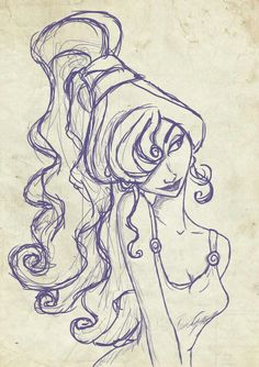 a drawing of a woman with long hair