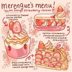 the menu for meringue's strawberry version