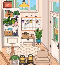 a living room filled with furniture and lots of plants on the wall next to a window