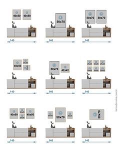 several different types of furniture are shown in this diagram, and each is labeled with numbers