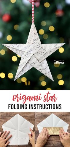 You can learn how to fold pretty origami stars in five simple steps! Origami stars make beautiful Christmas ornaments or fun decorations. Noelle Stevenson, Origami Star, Paper Christmas Ornaments, Christmas Origami, Christmas Paper Crafts, Origami Stars, How To Fold