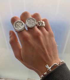 Desi Jewellery, Silver Coin Ring, Surf Yoga, Dope Jewelry Accessories, Mens Rings Fashion, Men Rings, School Jewelry, Rings Rings, Jewellery Necklace