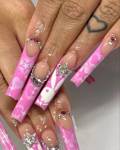 Acrylic Nail Designs Coffin, Bday Nails, Drip Nails, Colored Acrylic Nails, Y2k Nails, Dope Nail Designs, Pretty Gel Nails, Really Cute Nails