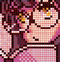 an image of a pixel art work with different colors and shapes on it's face