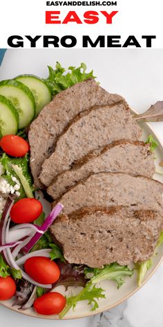 an easy gyro meat salad with lettuce, tomatoes and cucumbers