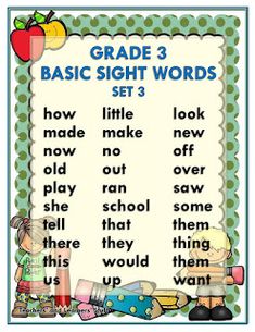 a poster with the words grade 3 basic sight words set 1