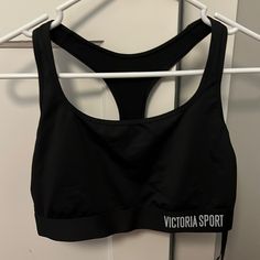 Victoria Secret Sports Bra Size Large In Black Brand New With Tags Black Activewear With Letter Print For Sports, Black Activewear For Sports With Letter Print, Casual Black Sports Bra For Sports Season, Victoria's Secret Athleisure Activewear For Sports, Victoria's Secret Sporty Sports Bra For Workout, Victoria's Secret Black Stretch Activewear, Black Stretch Activewear From Victoria's Secret, Black Stretch Activewear By Victoria's Secret, Fitted Black Victoria's Secret Activewear