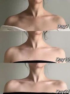 two pictures of the same woman's neck and shoulder