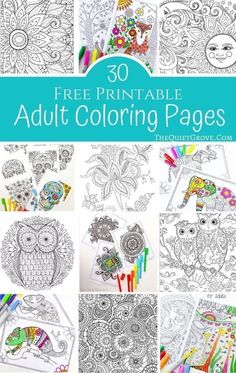 printable adult coloring pages with the title overlay that reads 30 free printable adult coloring pages