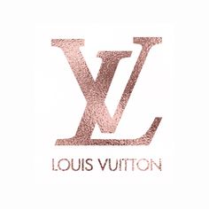 the louis vuitton logo is shown in pink and gold foil on a white background