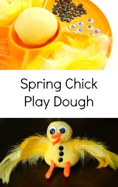 a play dough with the words spring chick play dough on it and an image of a toy