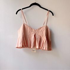 Free People Pink Pleated Cami Top Fully Lined Size S Tie Straps Back Elastic 100% Cotton Nwt! Feminine Cotton Crop Top For Vacation, Summer Cotton Crop Top For Brunch, Spring Cotton Crop Top For Brunch, Free People Tops, Cami Tops, Free People, Womens Tops, Pink, Women Shopping