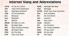 an advertisement for the internet sing and abbreviations program, which is written in black on white paper