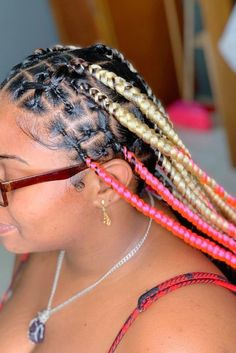 25. Marshmallow Jumbo Criss Cross Knotless Braids: Create volume and density with Jumbo Criss Cross Knotless Braids. Add a touch of pink and gold for a passionate look. Pink And Gold, Density