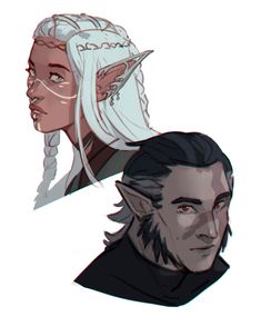 two people with white hair and one is wearing an elf's headdress