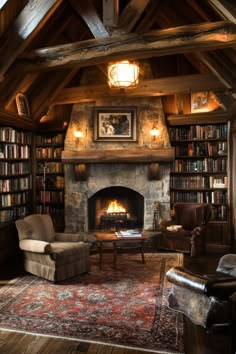 a living room filled with furniture and a fire place in the middle of a room