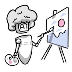 a cartoon character is painting on an easel