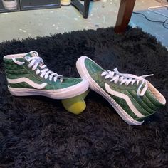 This Shoe Is In Mint Condition, It Was Worn Once And The Shoe Size Is 9 In Mens And 10.5 In Women’s Green Vans Sneakers With Laces, Sporty Green Vans High-top Sneakers, Green High-top Skateboarding Sneakers, Vans Green High-top Skate Shoes, Vans Green Slip-on Skate Shoes, Vans Green, Shoes Vans, Sk8 Hi, Womens Vans