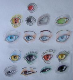 a drawing of many different colored eyes