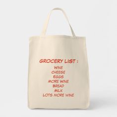 a grocery bag with the words grocery list printed on it, in red and white