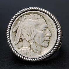 US 1914 Indian Head Buffalo Nickel Coin 925 Sterling Silver Signet Ring NEW - Buffalo Skull Design Classic Collectible Coin Rings, Classic Polished Skull Ring Collectible, Vintage Silver Skull Ring Nickel Free, Vintage Silver Nickel-free Skull Ring, Vintage Nickel-free Silver Skull Ring, Vintage Collectible Skull Ring, Collectible Sterling Silver Jewelry With Antique Finish, Antique Engraved Sterling Silver Skull Ring, Vintage Sterling Silver Skull Ring