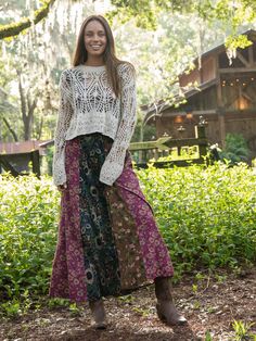 Valentina Corduroy Maxi Skirt - Cranberry Navy Brown Mixed Floral-view 1 Corduroy Maxi Skirt, Magic Wrap Skirt, Magic Wrap, Mixed Prints, Practical Magic, Navy And Brown, Natural Life, Mixing Prints, Wrap Skirt