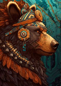 Ihti Anderson | Chief Bear Poster Woman And Bear Art, Bear Native American, Bear Totem, Bear Artwork, Smokey Bear, Spirit Bear, Spiritual Animal, Ghost In The Machine