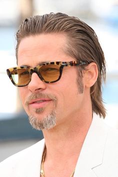 Long Hair Slicked Back Men, Brad Pitt Fury Haircut, Fury Haircut, Mens Slicked Back Hairstyles, Professional Hairstyles For Men, Slick Back Haircut, 1950s Men, Goatee Beard