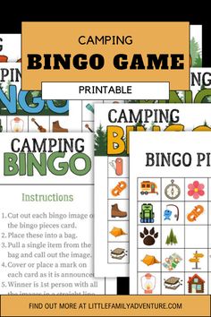 Printable Camping Bingo Game Camping Party Games, Camping Bingo, Camping Activity, Travel Printables, Nature Projects, Backyard Camping, Cards For Kids, Camping Party, Printable Game