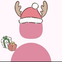 a santa hat with reindeer antlers on it and presents in front of the image