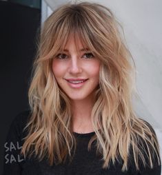 Bangs For Round Face Before And After, Blond Bangs Hairstyles, Long Haircuts With Bangs Curly, Medium Length Hair With Layers And Bangs Long Shag, Choppy Layers For Long Hair With Curtain Bangs, Long Shag Haircut Choppy Layers Curtain Bangs, Women's Razor Haircut, Long Think Haircut, Mid Length Hair With Bangs And Layers Wavy