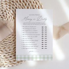 $1.98 | Sage Gingham Baby Shower Guess Who Mommy or Daddy - classic elegant, vintage, script calligraphy, gingham baby shower, guess who mommy or daddy, baby shower game, baby shower activity, sage gingham, sage green, gender neutral