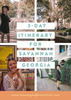 three different pictures with the words 3 - day itinerary for savannah, georgia