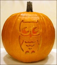 a carved pumpkin with an owl on it