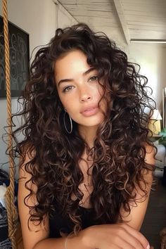 Perm Types, Long Curly Haircuts, Highlights Curly Hair, Brown Curly Hair, Curly Hair Inspiration, Permed Hairstyles