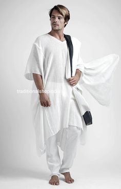 "WELCOME TO my shop traditionalshopindia Indian Men's Robe Kaftan, Long Kaftan, Hand made Kaftan, Unisex Kaftan, Long Kaftan, Kaftan For Man, Man Kaftan, Man OutFit, Linen Kaftan, material l :100% Cotton linen Color : black Length : 47 inch Shirt Chest is measurement for shirt (not body) As per standard, for best loose fitting 6 inches gap should be there between actual chest size and shirt chest size Size chart is below Men's Sizes Actual Body Chest - Ready Shirt Chest i Add 6\" Inches Lose Fit Man Kaftan, Mens Shirt Pattern, Linen Kaftan, Kurta Pajama Men, White Kaftan, Man Outfit, Flax Fiber