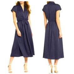 Brand: Gal Meets Glom Style: Margie Tie Waist V-Neck Satin Midi Dress Size: 6 Color: Navy Blue Measurements When Laying Flat: Pit To Pit: 16" Length: 48.5" Waist: 14" Condition: Pre-Owned. In Great Condition! Navy V-neck Midi Dress For Spring, Blue Wrap Dress With Surplice Neckline For Formal Occasions, Blue Formal Wrap Dress With Surplice Neckline, Blue V-neck Maxi Dress For Daywear, Formal Navy V-neck Midi Dress, Blue V-neck Wrap Dress With Tie Waist, Blue V-neck Midi Dress For Work, Chic Navy V-neck Dress, Blue V-neck Dress For Work