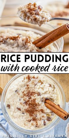 rice pudding with cooked rice Rice Cooker Rice Pudding, Rice Pudding With Cooked Rice, Raisin Rice, Cafe Delights, Best Rice Pudding Recipe, Cinnamon Rice, Homemade Rice Pudding, Ella Vegan, Easy Rice Pudding