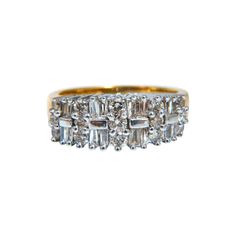 Cluster Row Baguette & Rounds Band. 1.35ct. Natural brilliant diamonds Durable Built. Si-2 clarity J color. 14kt yellow gold. 5.8 Grams Overall ring: 7.8mm wide Depth: 6.2mm Current ring size: 7 Appraisal to accompany $3500 May professionally resize, please inquire. Baguette Ring Band, Baguette Ring, Stacking Bands, Jewelry Lookbook, Dream Ring, Brilliant Diamond, Cluster Ring, Diamond Bands, Round Diamonds